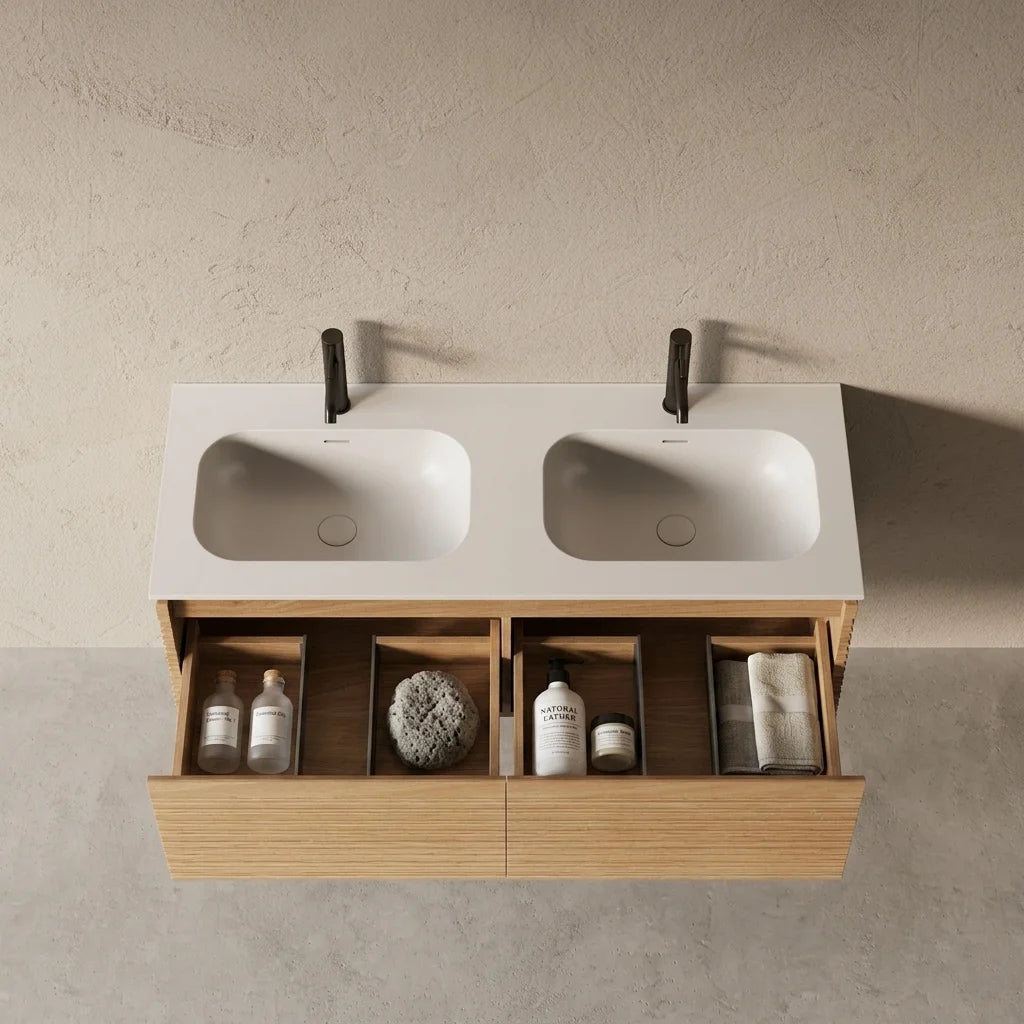 Meuble salle de bain double vasque 120cm chêne naturel - Orion