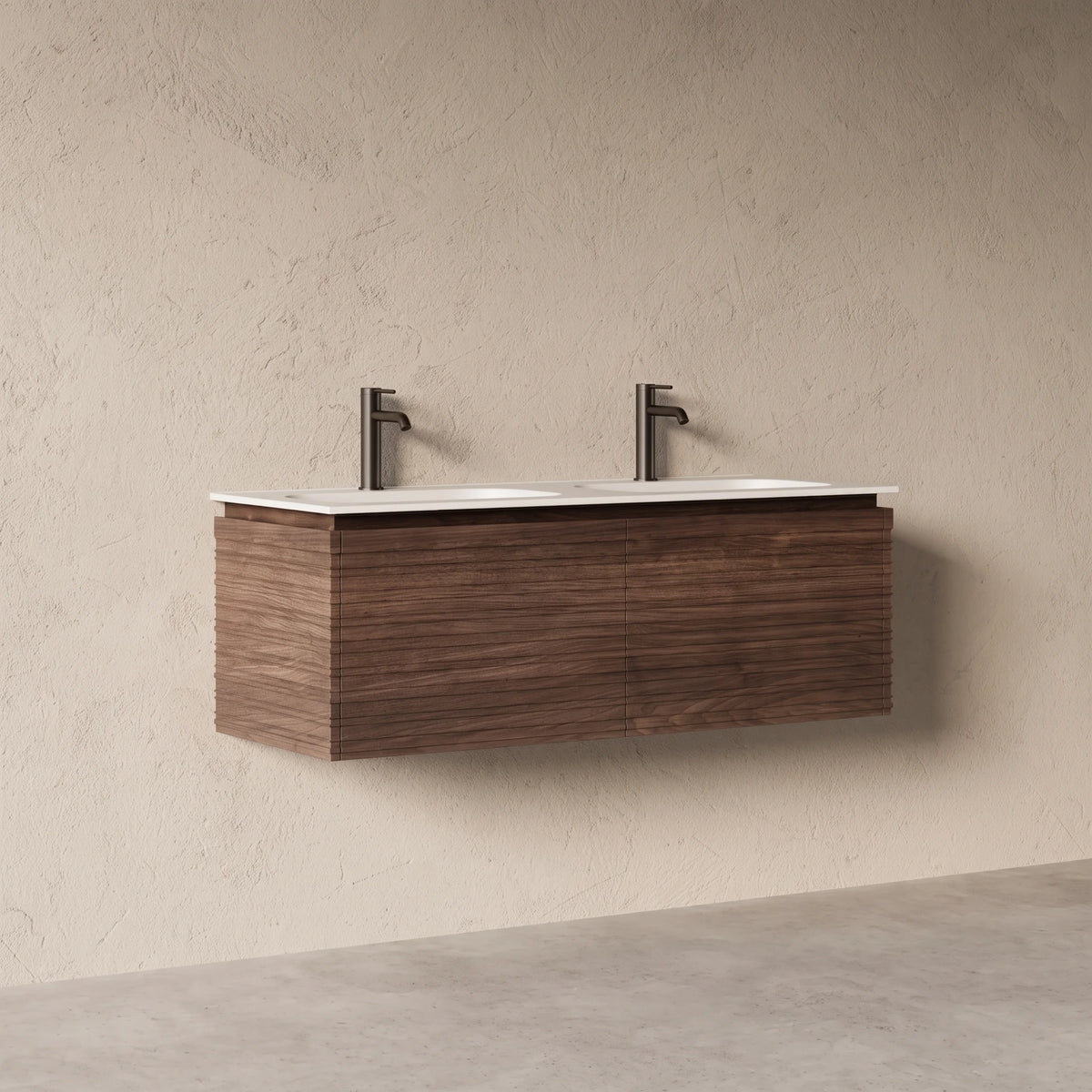 Meuble salle de bain double vasque 120cm noyer cannelé - Orion