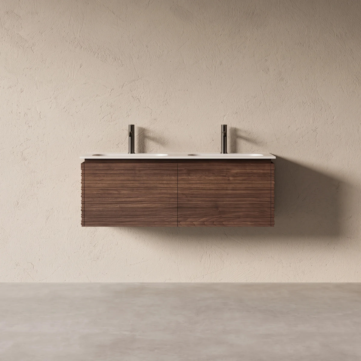 Meuble salle de bain double vasque 120cm noyer cannelé - Orion