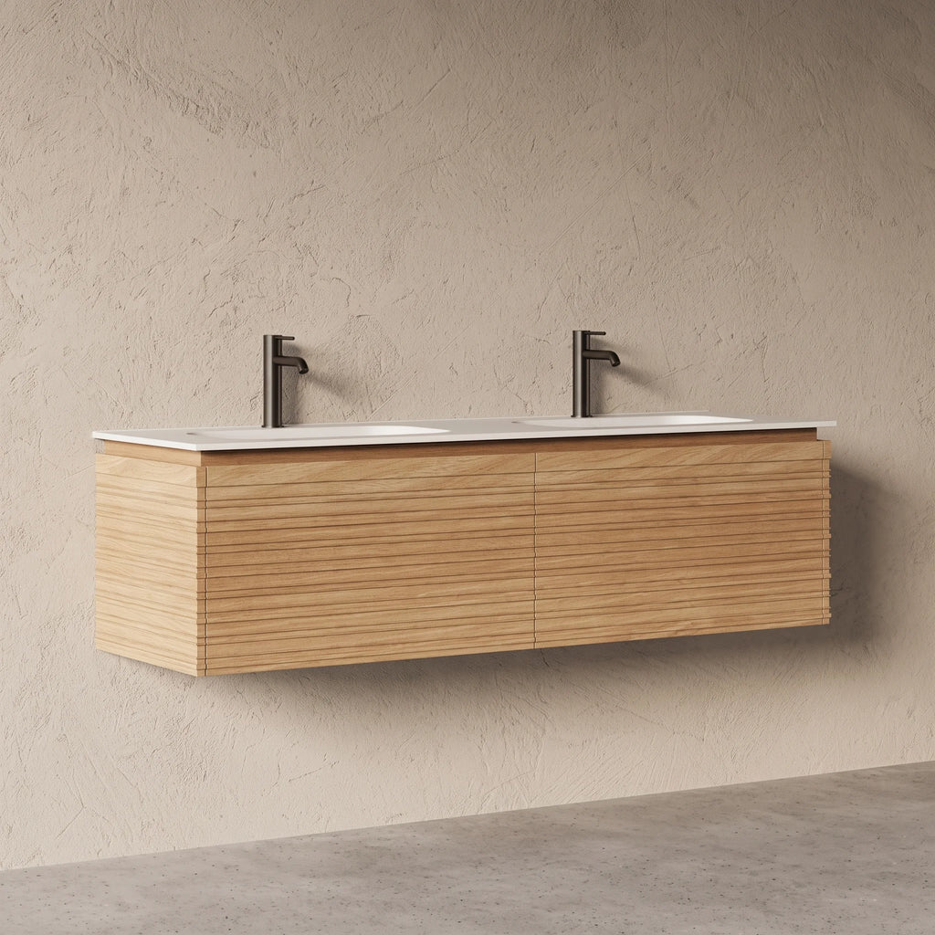 Meuble salle de bain double vasque 150cm chêne naturel - Orion