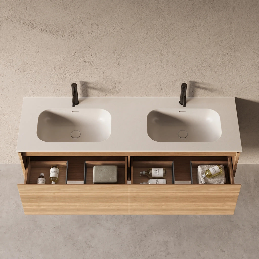 Meuble salle de bain double vasque 150cm chêne naturel - Orion