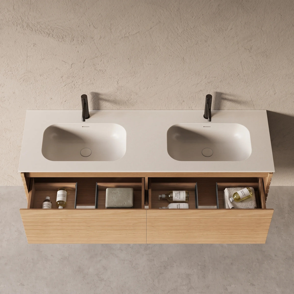 Meuble salle de bain double vasque 150cm chêne naturel - Orion
