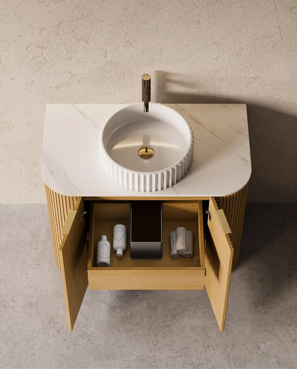 Meuble salle de bain plan pierre 90cm - Leny