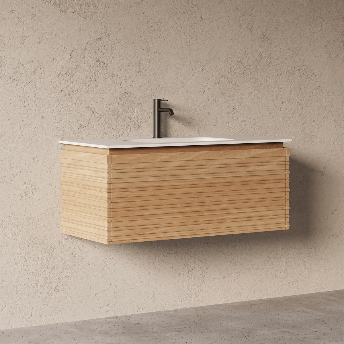 Meuble salle de bain simple vasque 100cm chêne naturel - Orion