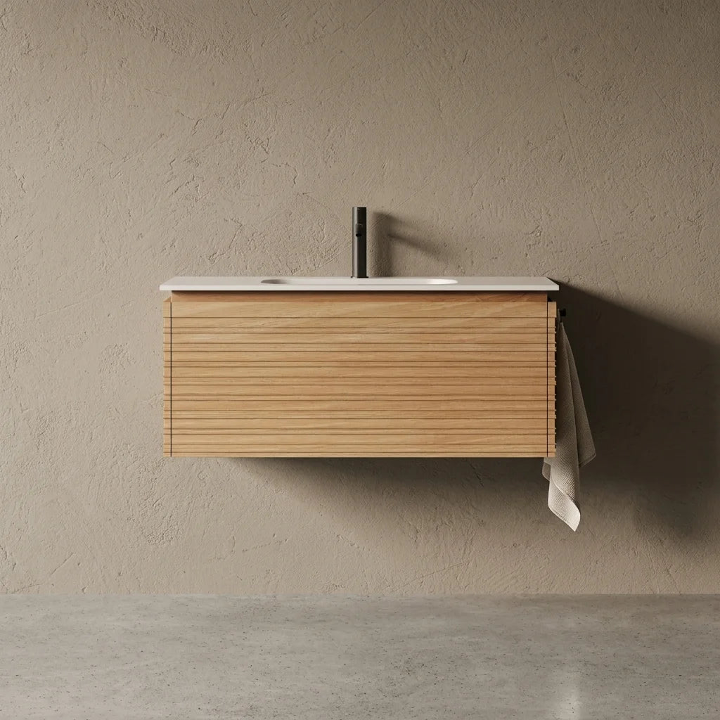 Meuble salle de bain simple vasque 100cm chêne naturel - Orion