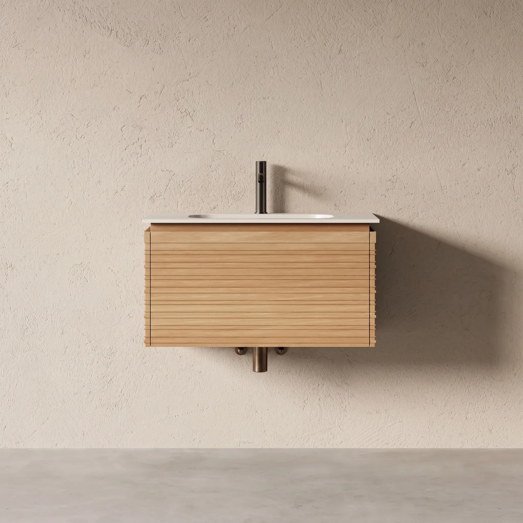 Meuble salle de bain simple vasque 80cm chêne naturel - Orion