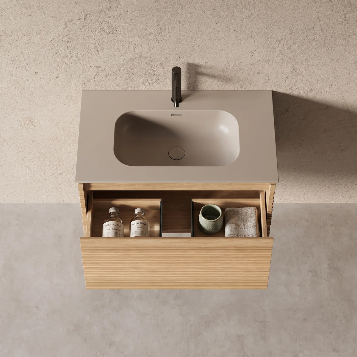 Meuble salle de bain simple vasque 80cm chêne naturel - Orion