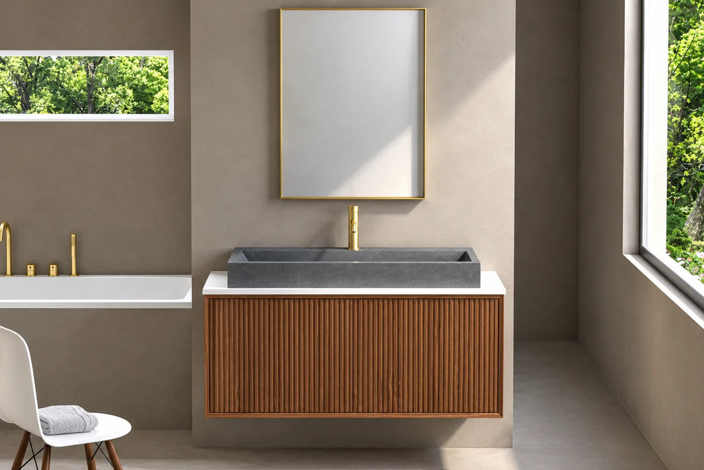 Meuble suspendu 120 Cm, Plan en résine minérale, Vasque Terrazzo Gris, Arcan