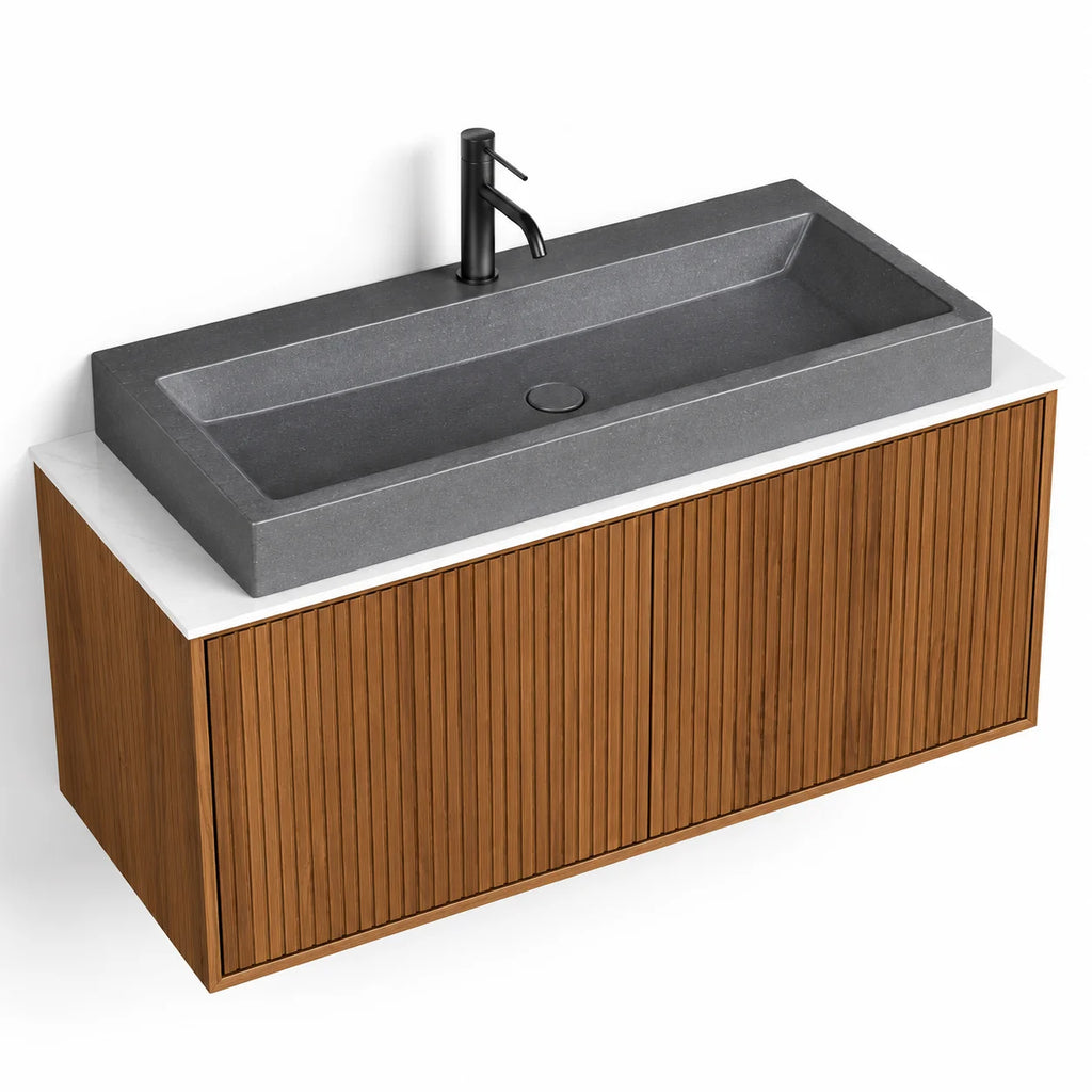 Meuble suspendu 120 Cm, Plan en résine minérale, Vasque Terrazzo Gris, Arcan