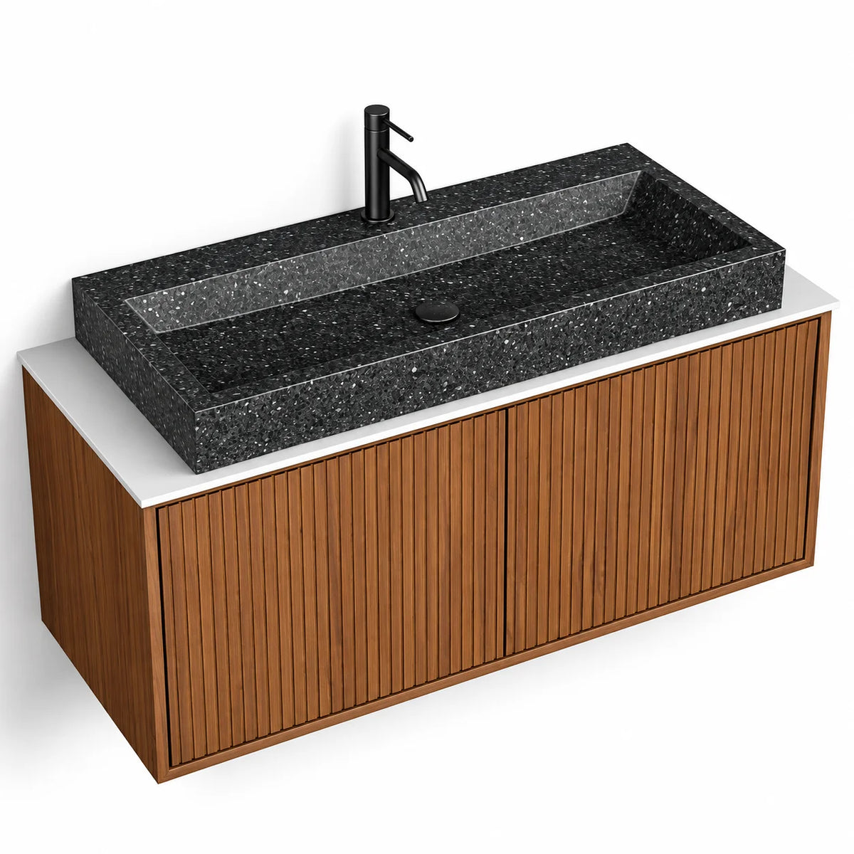 Meuble suspendu 120 Cm, Plan en résine minérale, Vasque Terrazzo, Arcan