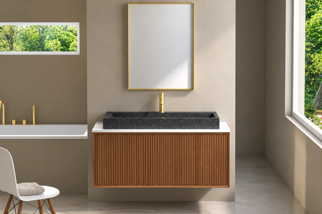 Meuble suspendu 120 Cm, Plan en résine minérale, Vasque Terrazzo, Arcan