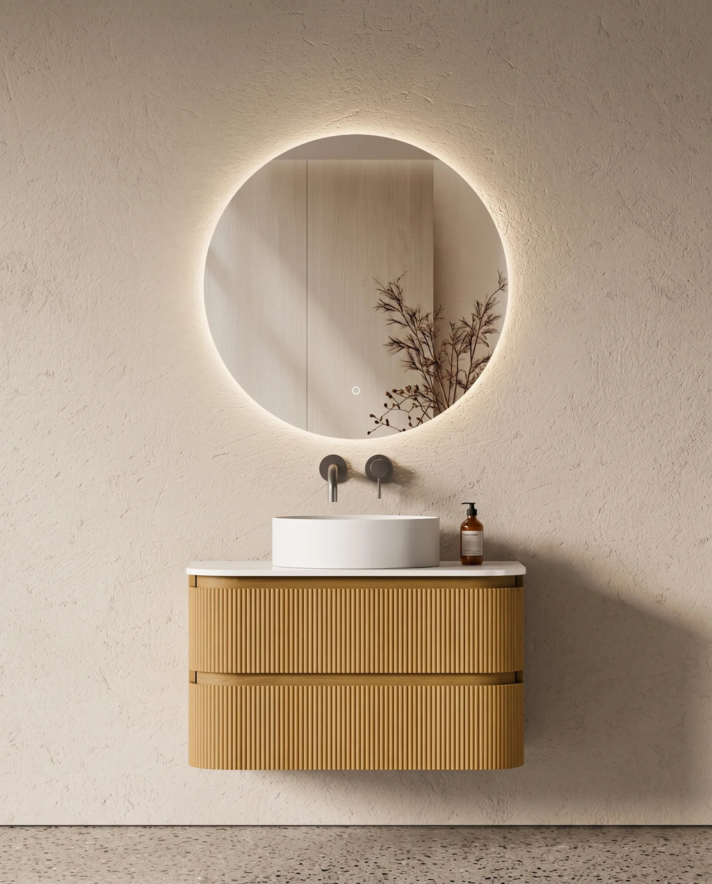 Meuble vasque arrondi suspendu en chêne 80 cm – Atel