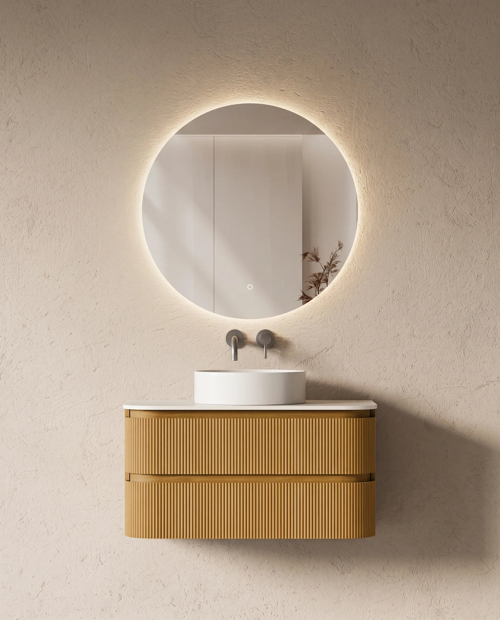 Meuble vasque arrondi suspendu en chêne 90 cm – Atel