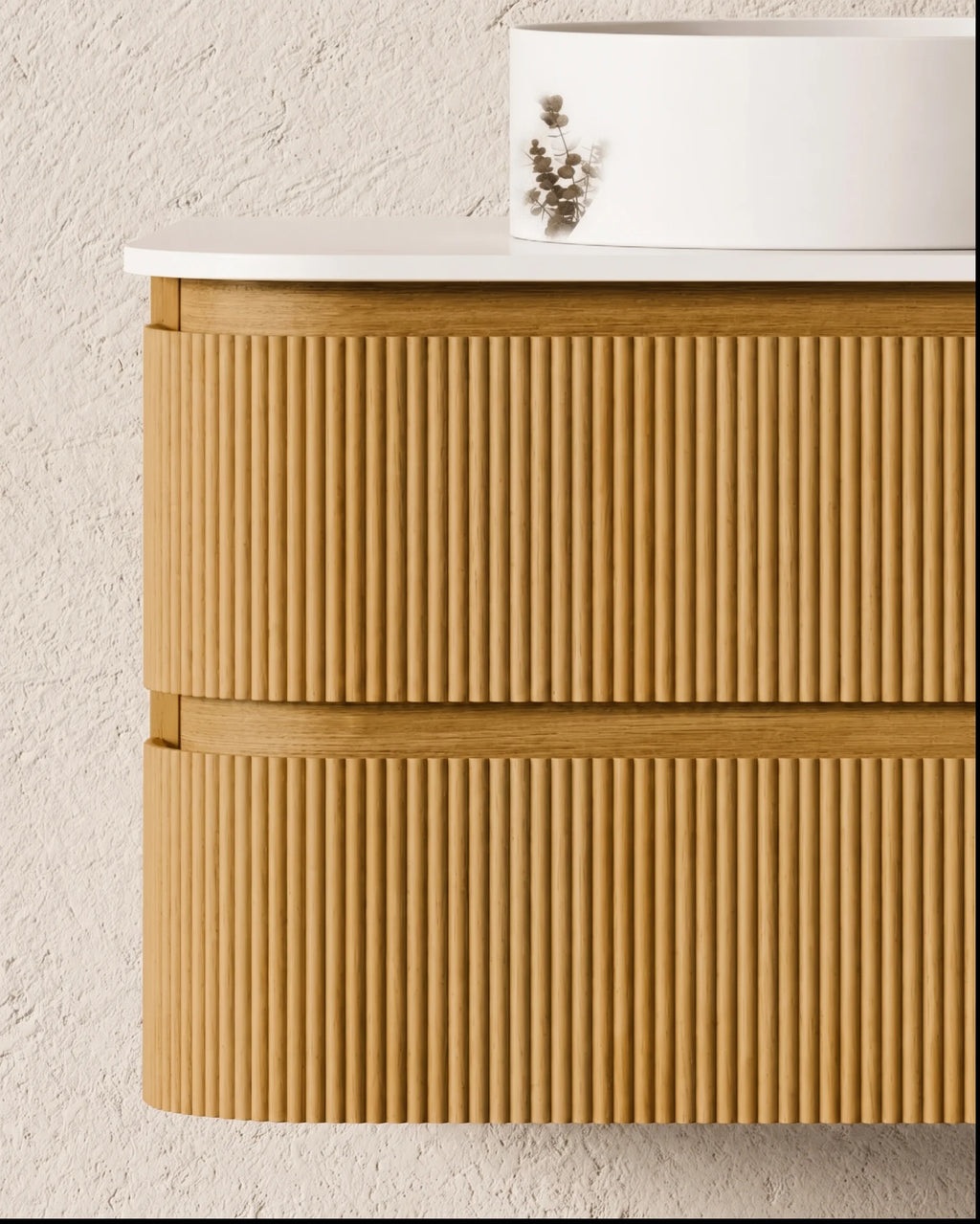 Meuble vasque arrondi suspendu en chêne 90 cm – Atel