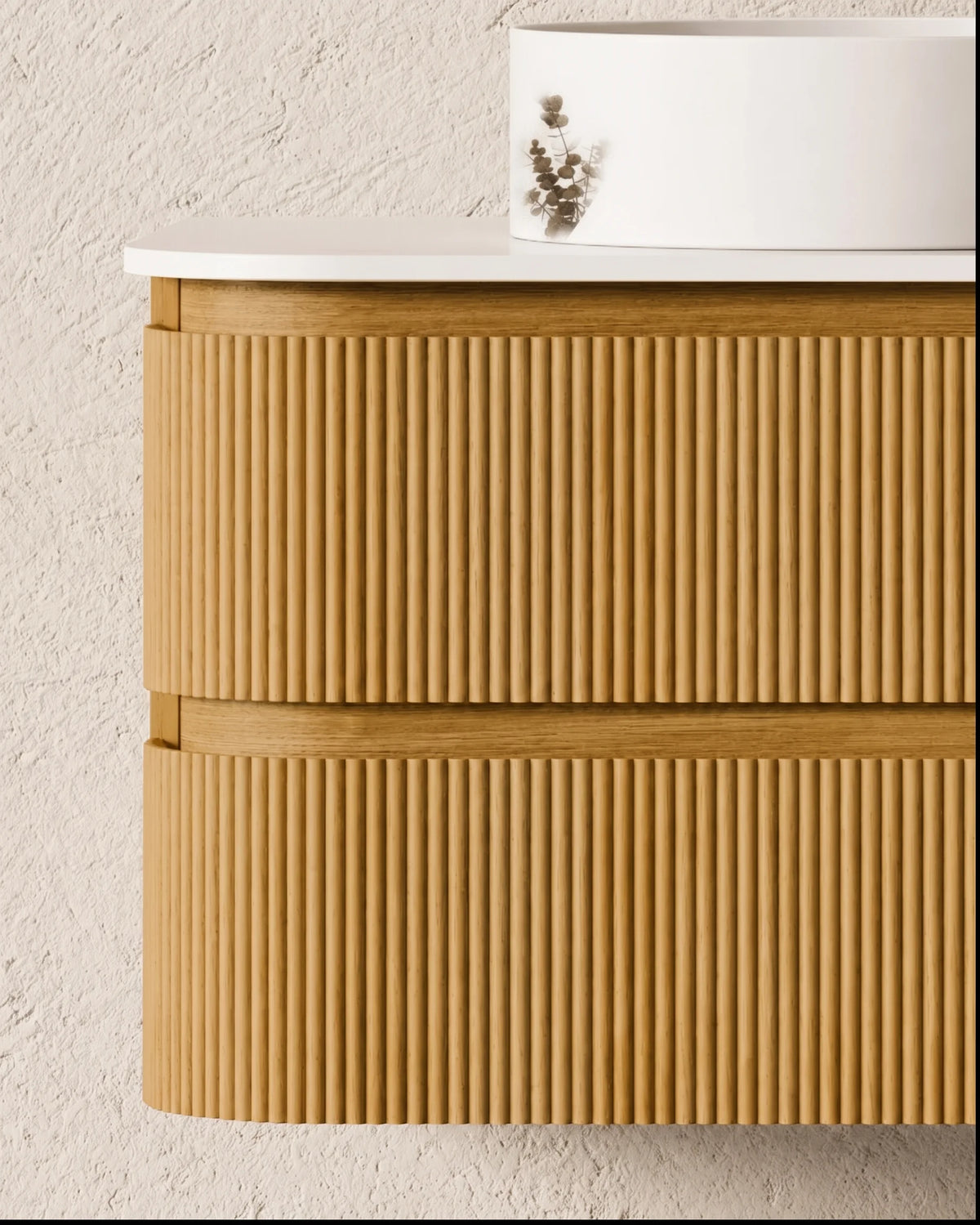 Meuble vasque arrondi suspendu en chêne 90 cm – Atel