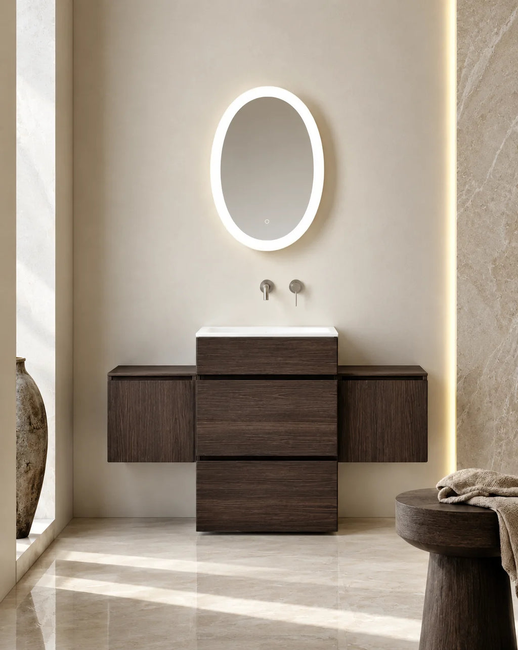 Meuble vasque modulaire bois noyer , Luma