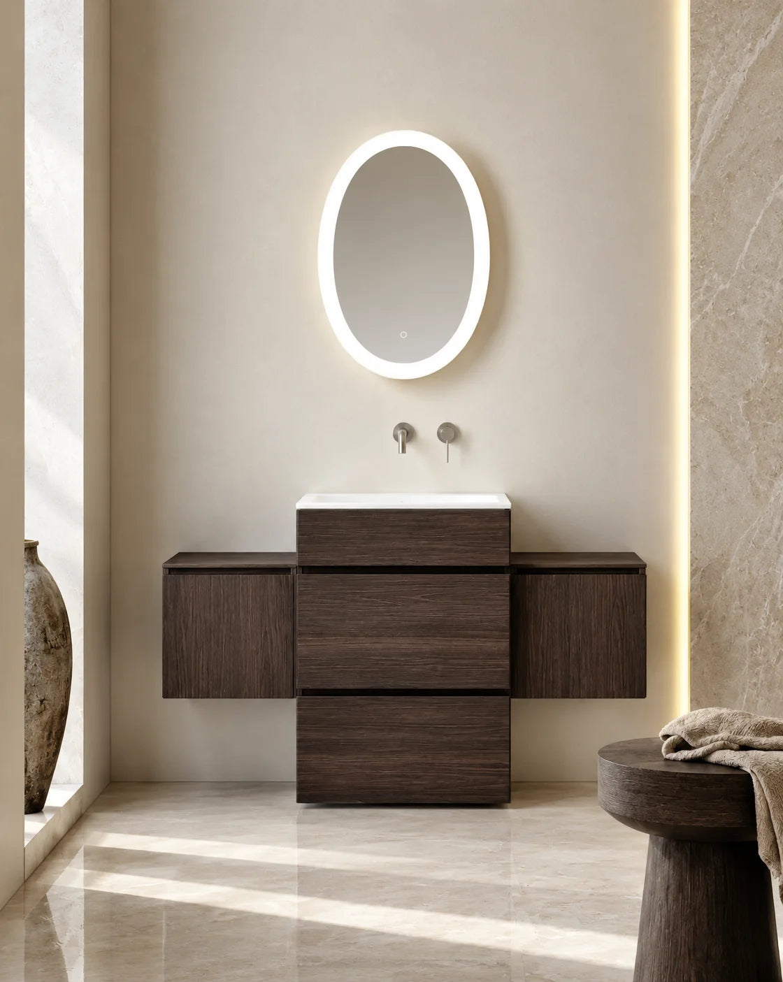 Meuble vasque modulaire bois noyer , Luma