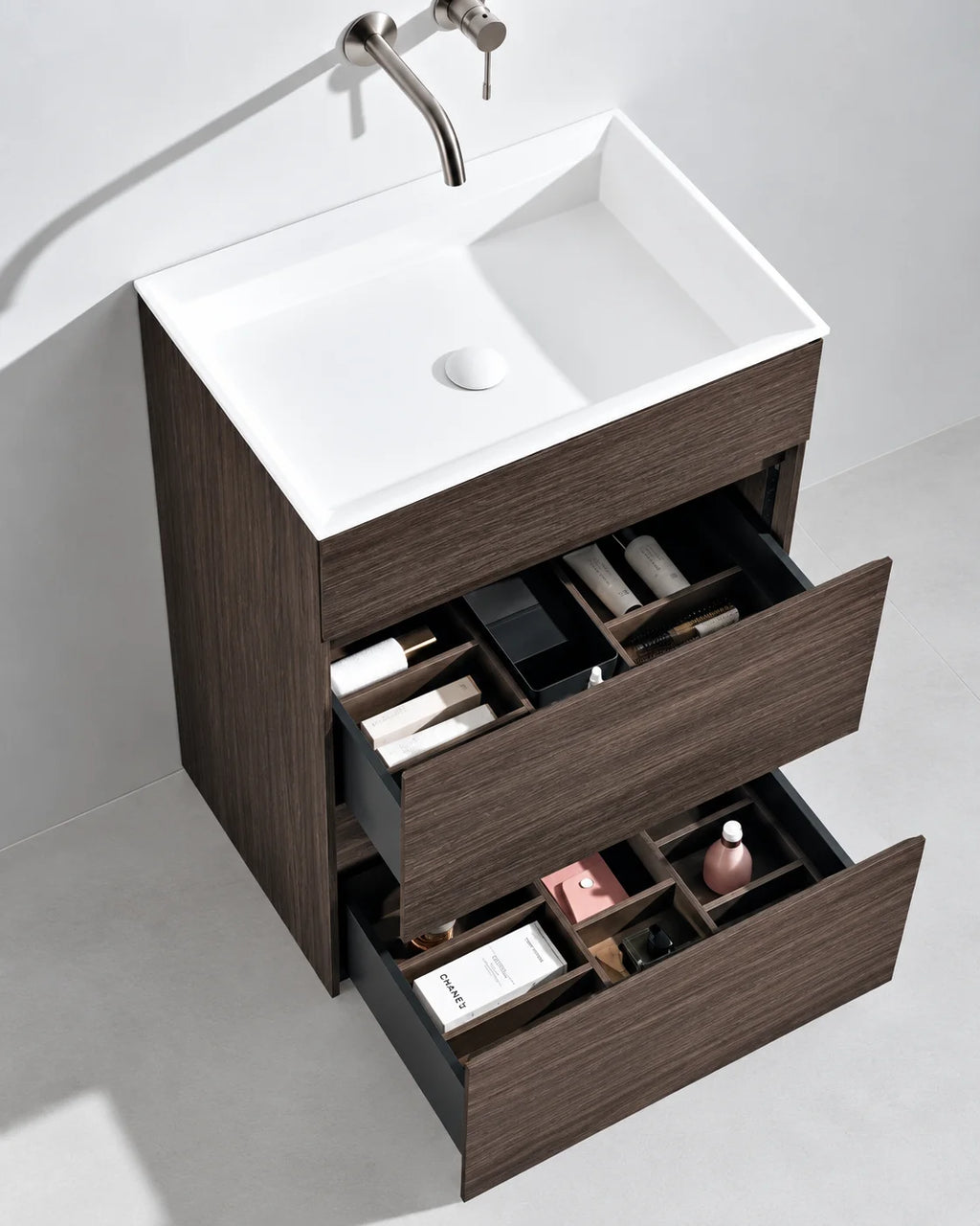 Meuble vasque modulaire bois noyer , Luma