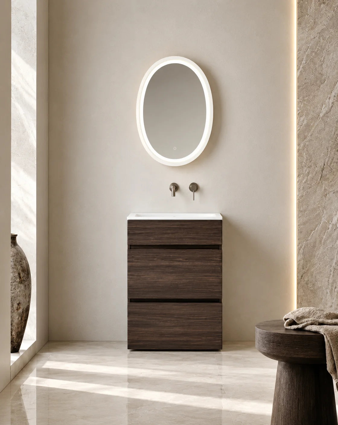 Meuble vasque modulaire bois noyer , Luma